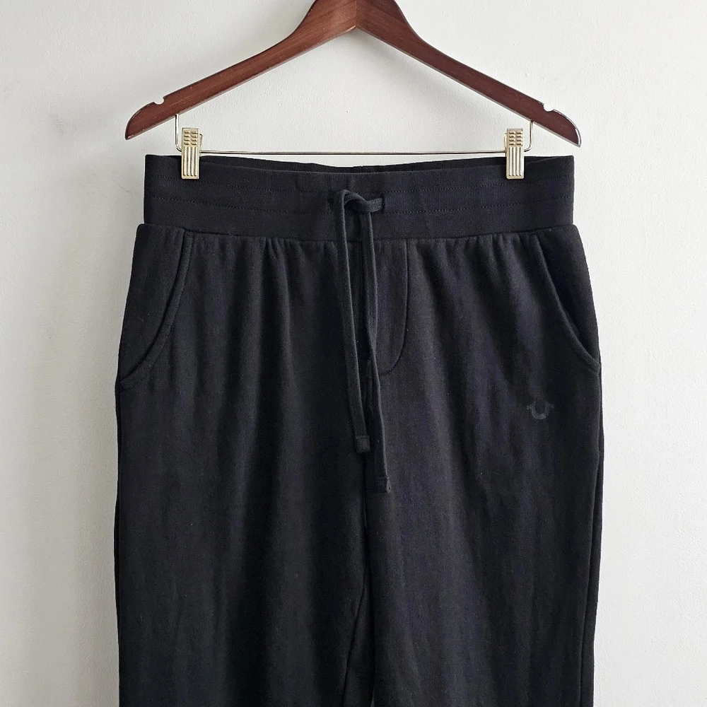 True Religion Shine Jogger Sweatpants Black Cotton Blend Logo Lounge Athletic S